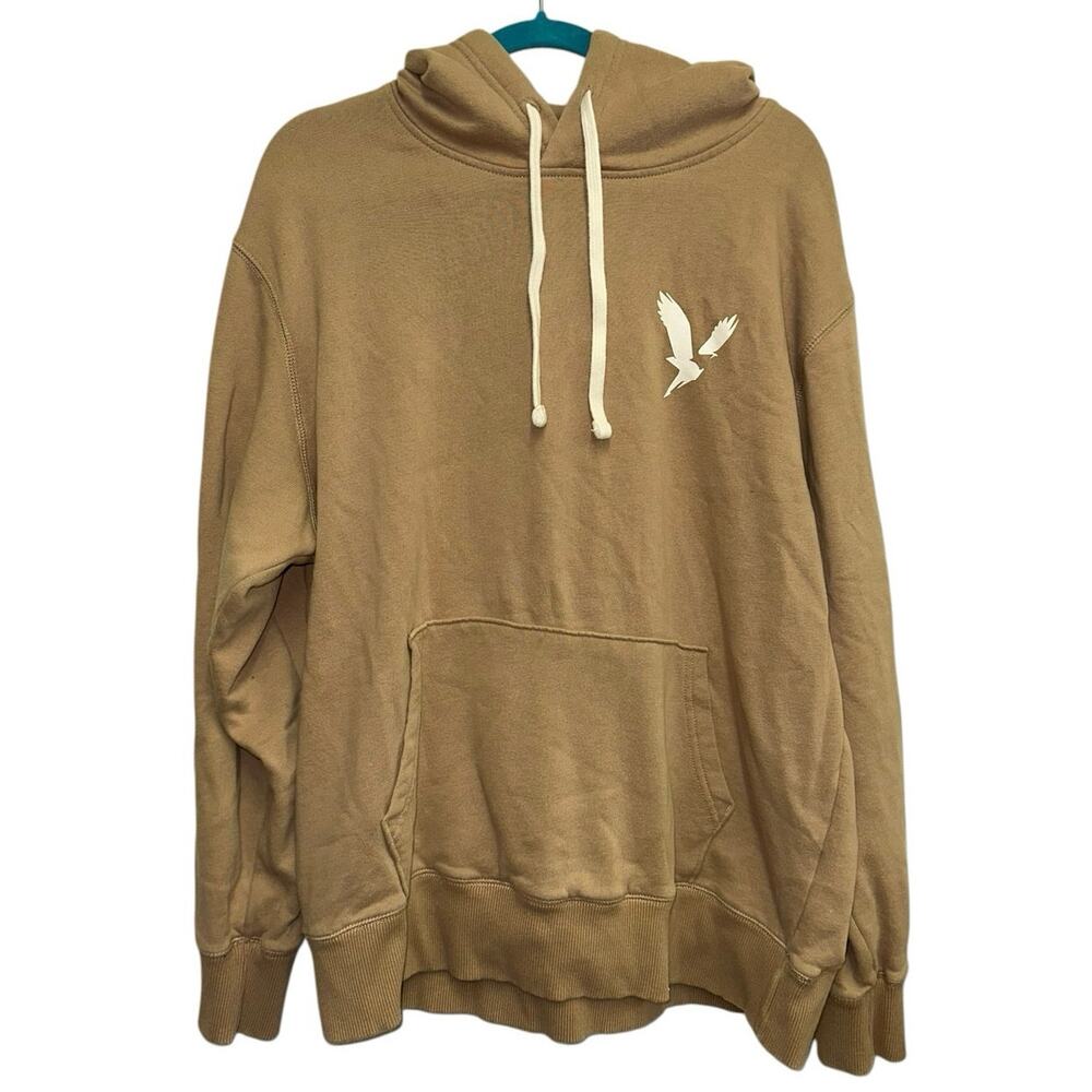 American Eagle Hoodie XL Tan Pullover Sweatshirt Logo Sleeve Graphic Casual